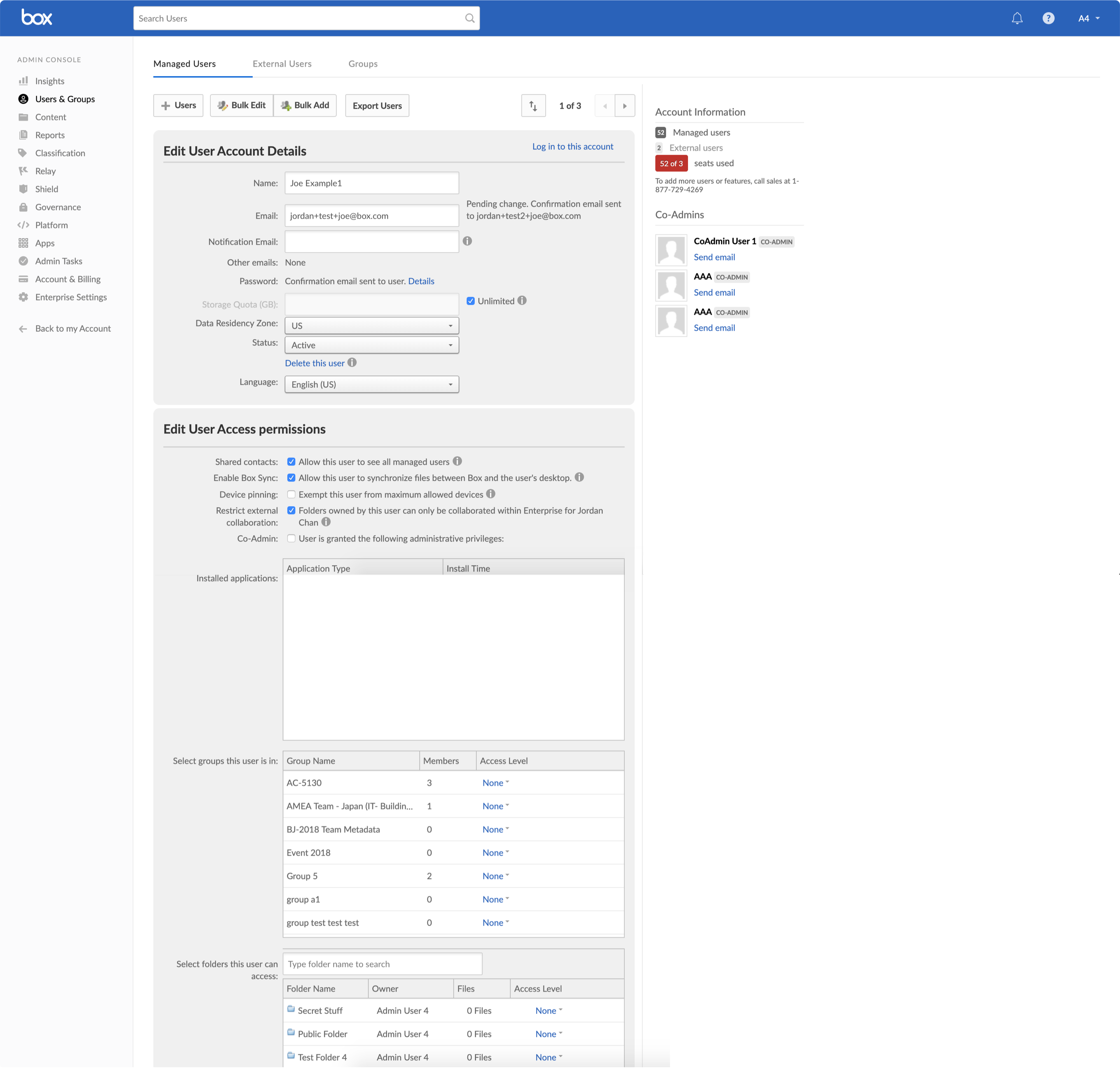 Before — the old single-page user info view