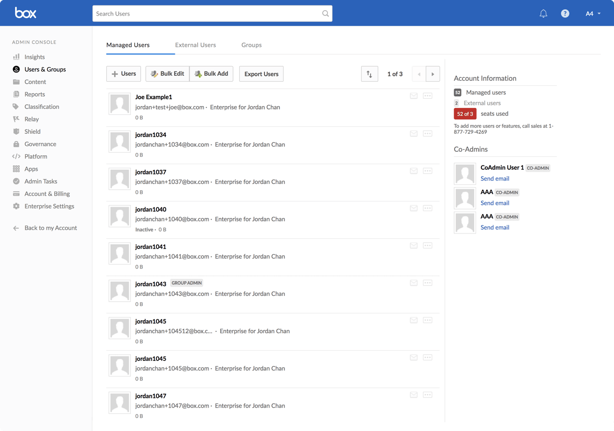 Before — the old stacked users view