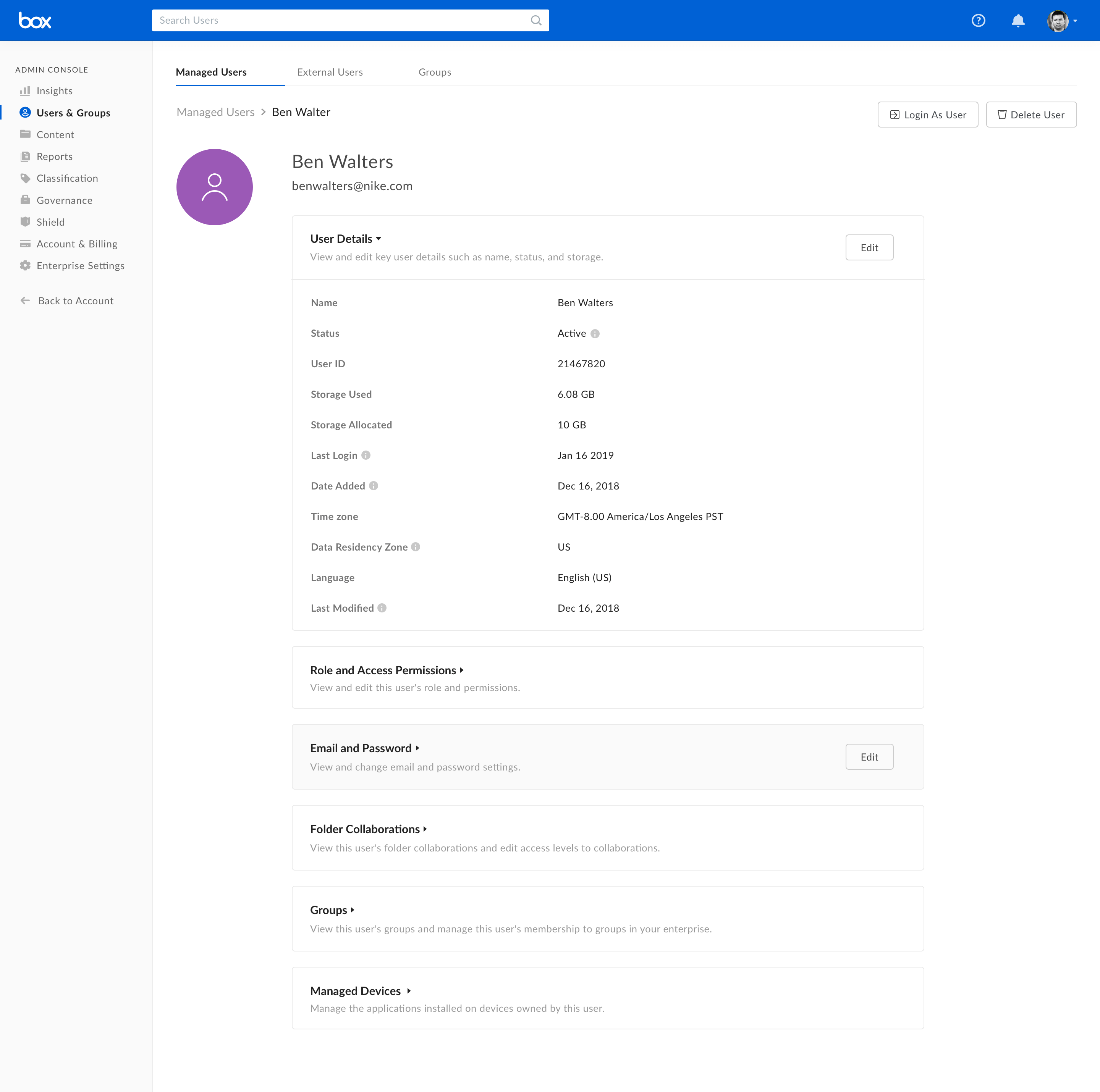 After — user info chunked into expandable card modules