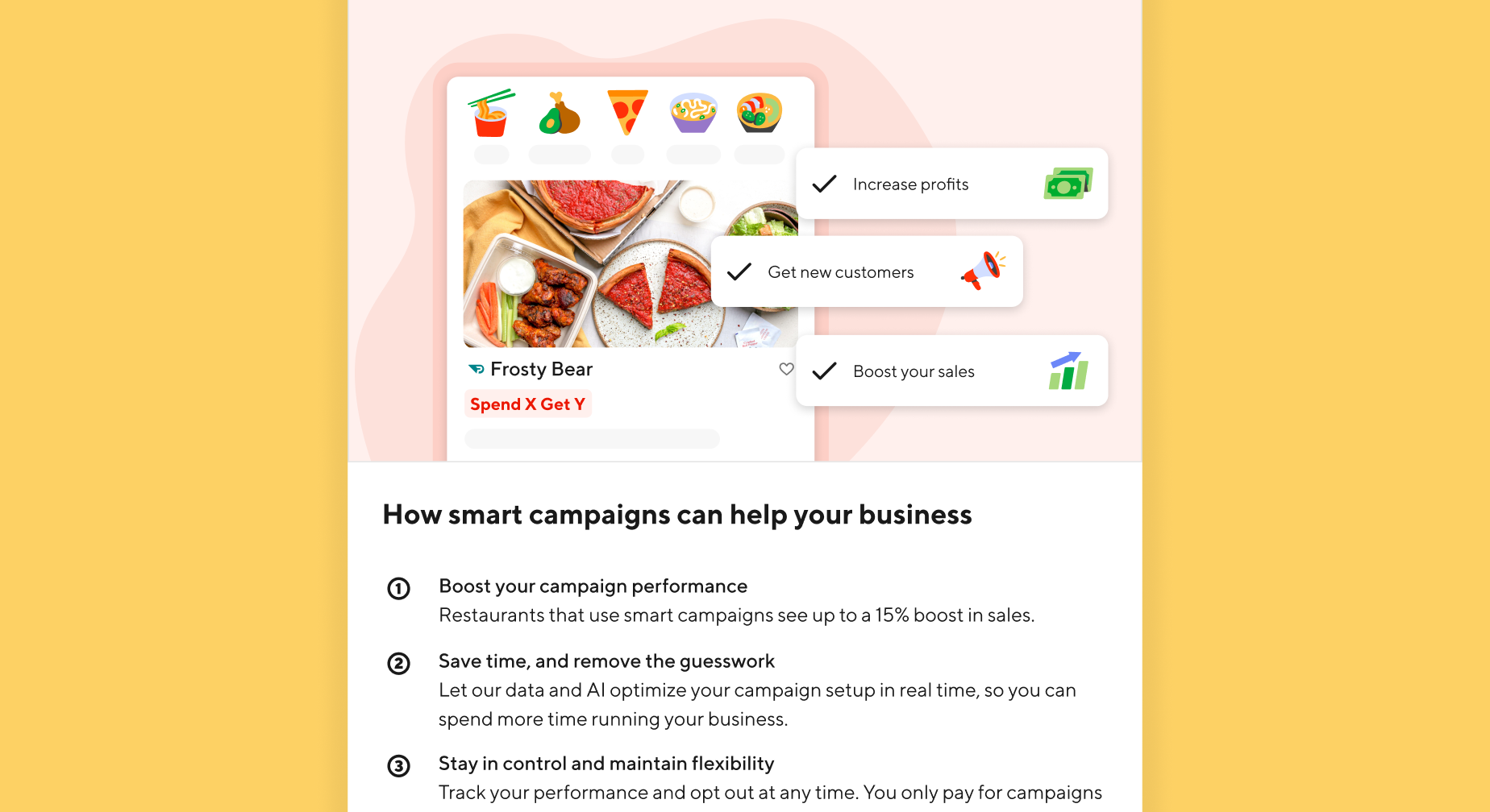 Recommended campaigns — Smart campaign and Advertise to all customers