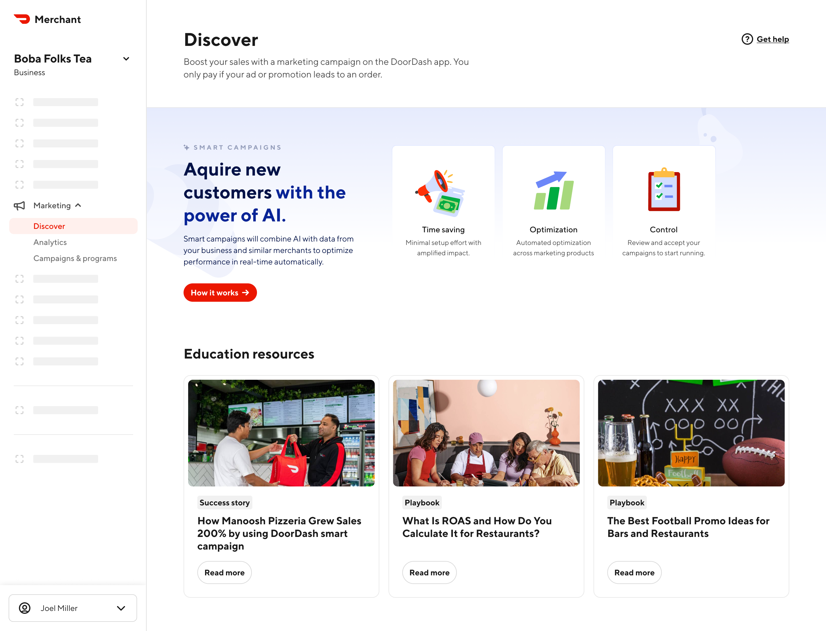 Vision concept — the Discover marketing page introducing Smart Campaigns